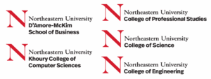 Association Logos for Northeastern University's D'Amore-McKim School of Business, Khoury College of Computer Sciences, College of Professional Studies, College of Science, and College of Engineering